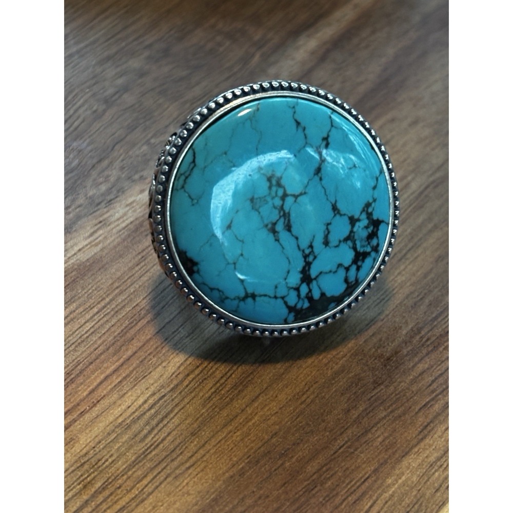 Large Turquoise Statement Ring Sterling Silver Sz 8
